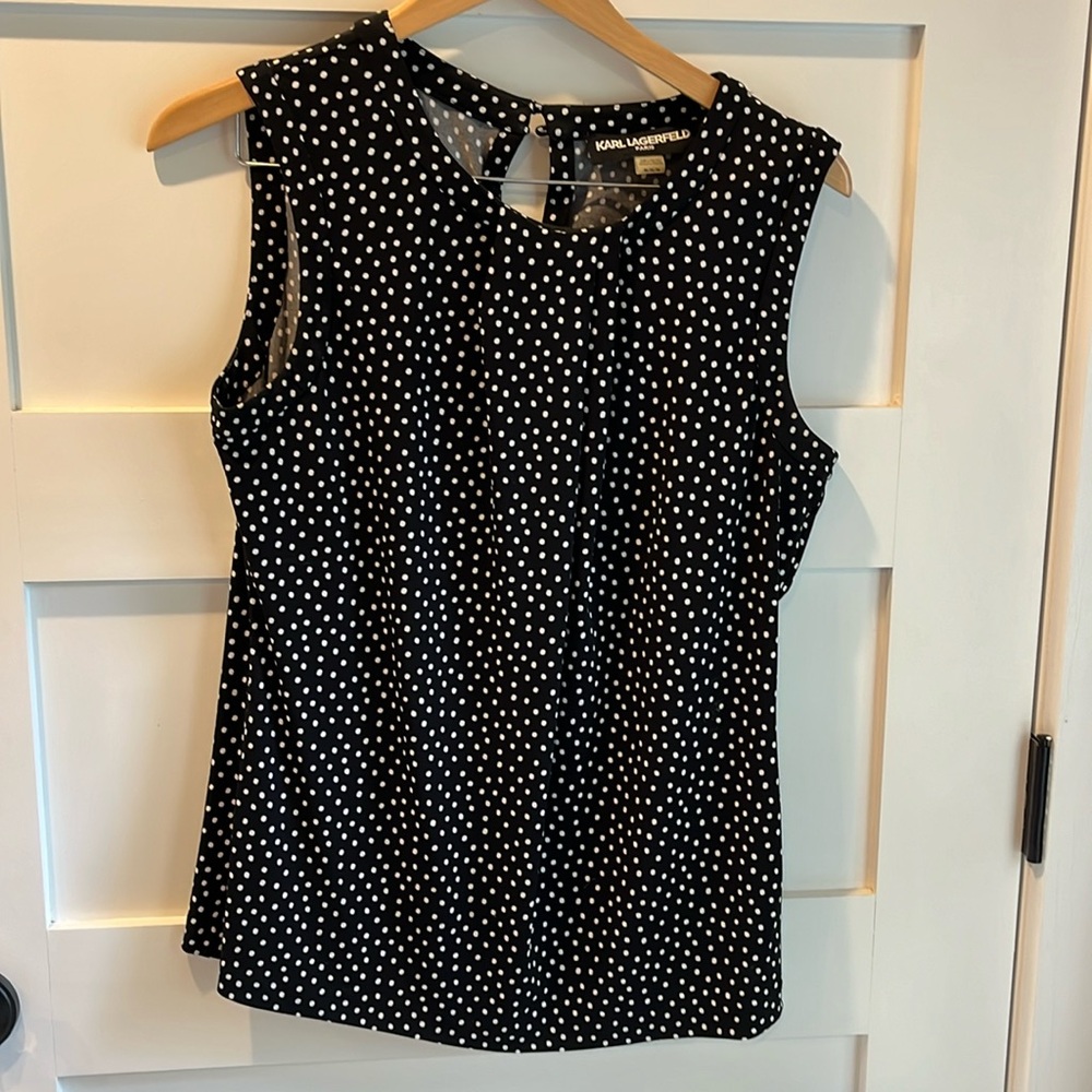 Karl Lagerfeld Sleeveless black and white top. With large pleat at neckline
